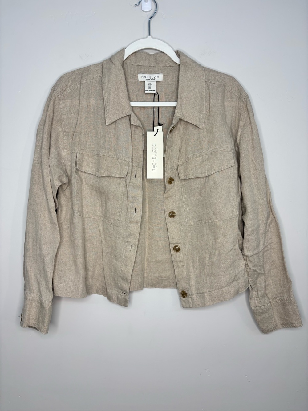 NWT Rachel Zoe 100% Linen Shirt Jacket Shacket Beige Size Small